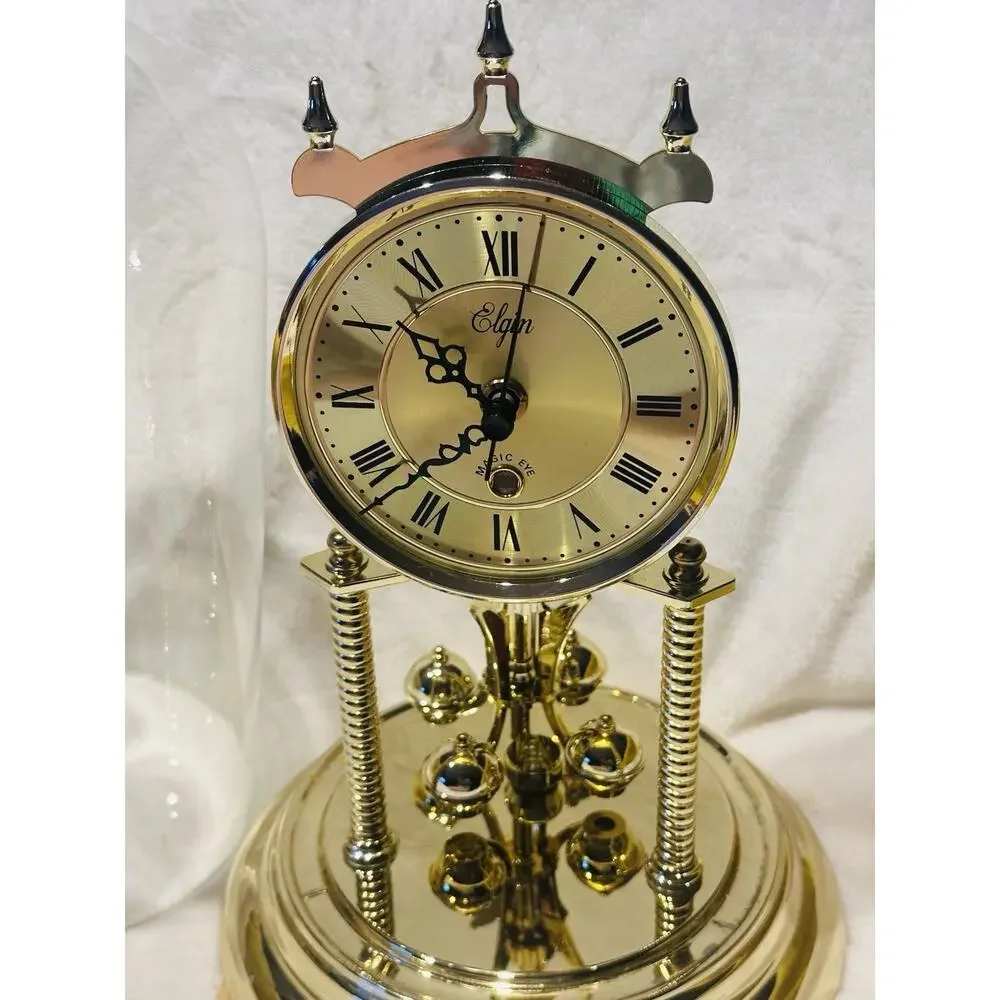 Elgin Magic Eye Anniversary Glass Dome Quartz Rotating Pendulum Clock Vintage